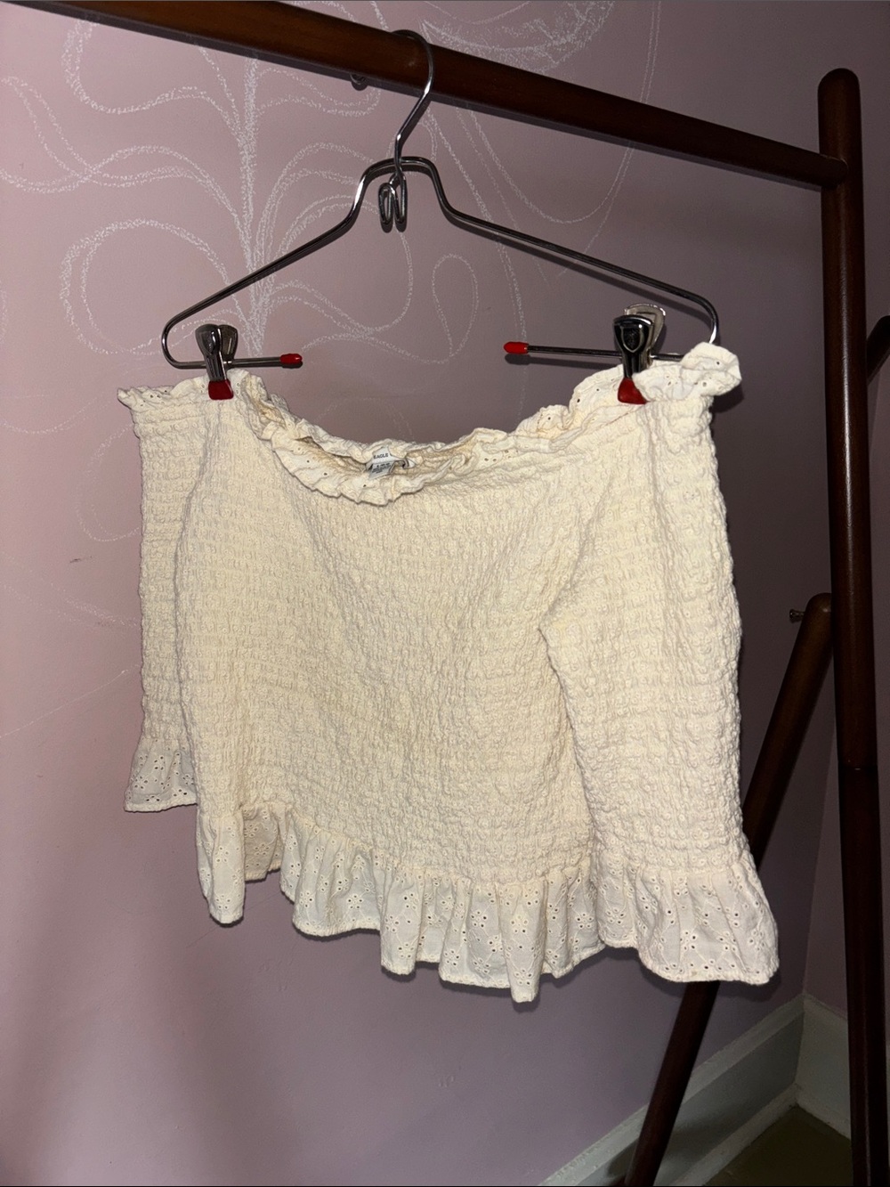 Pastel yellow Textured Ruffle Off-Shoulder Top eyelet summer